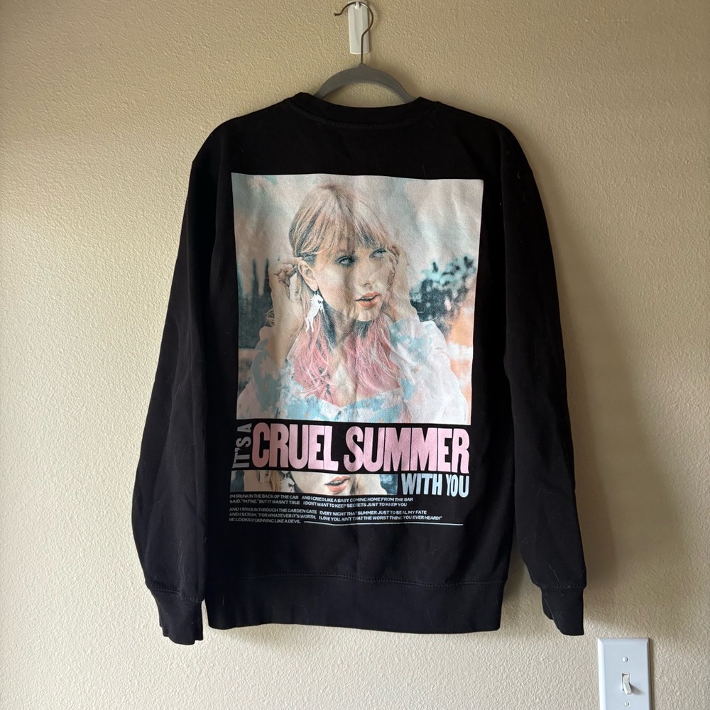Taylor Swift Black Sweatshirt with Pink and Blue Graphic